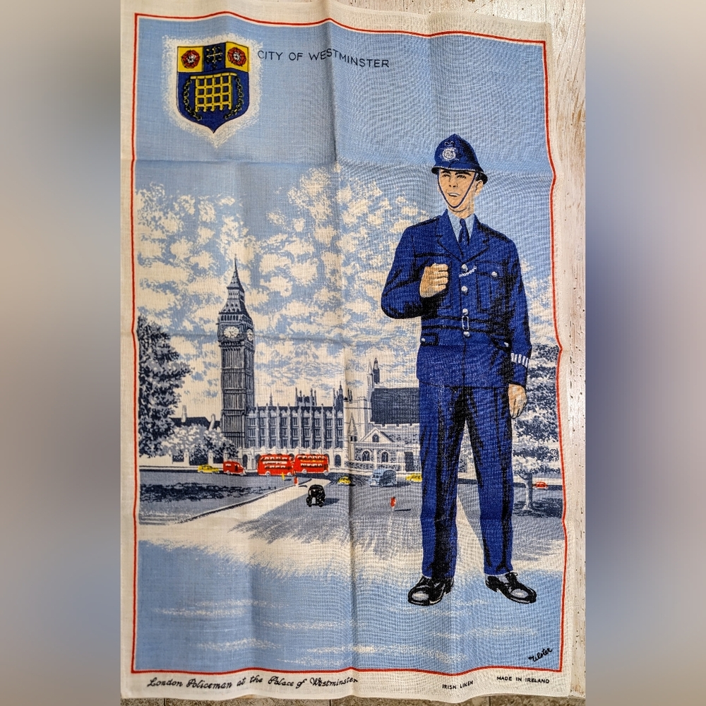 Vintage Westminster London Policeman Bobby Tea Towel Ulster Irish Linen NWOT